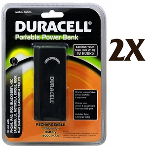 2X Duracell DU7170 4,000mAh Rechargeable Portable Power Bank - Black - Picture 1 of 3