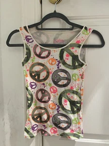 Justice Tank Top Size 8 Neon Peace Sign Sequin Clothes White Pink Green - Picture 1 of 2