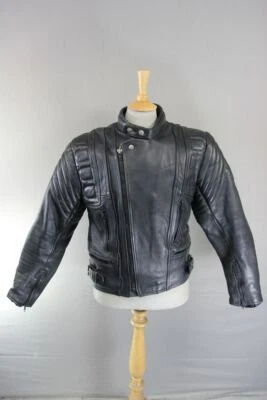 AKITO MERMERCURY ПЛЮС КЛАССИЧЕСКИЙ ЧЕРНЫЙ КОЖАНЫЙ МОТОЦИКЛИСТА КУРТКА 40-42 ДЮЙМОВ - Изображение 1 из 4