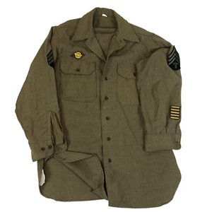 Vintage US Army M37 Green Wool Field Shirt with Gas Flap Size 15/32 Patches - Picture 1 of 11