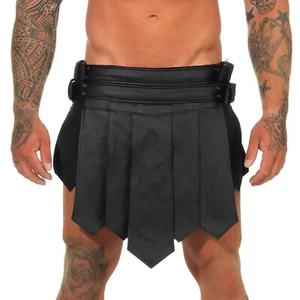 XXL Gladiator Skirt Kilt Real Leather 2 Belt Buckles B Legionnaire Medieval - Picture 1 of 8