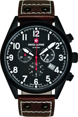 Reloj para hombre Swiss Alpine Military Leader cronógrafo esfera negra cuero 1293.9577 SAM Foto 1 de 2