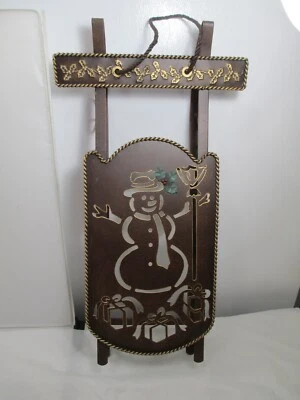 Metal Toboggan Sled Hanging Wall Decor Snowman Bearing Gifts  - Image 1 of 4