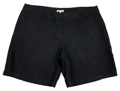 Pantalones Cortos Eileen Fisher Lino Orgánico Mosca Frontal Pestaña Enrollable Mujer Grandes Negros Nuevos Foto 1 de 4