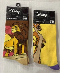 New 2 pair Disney The Lion King Novelty Crew Socks Size 9-13 Simba Mufasa Timon - Picture 1 of 4