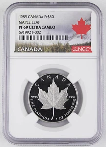 Canada 1989 Maple Leaf $50 1 Oz 9995 Platinum Proof Coin NGC PF69 Ultra Cameo - Picture 1 of 4