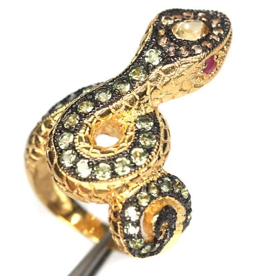 Edelstein Goldgelb Citrin, Rubin, Peridot Ring Schlange 925 Silber Größe 8.25 - Bild 1 von 4