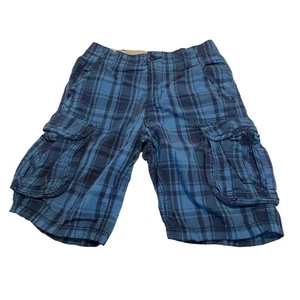 Gap Kids Boys Plaid Cargo Shorts 12 Regular Blue 100% Cotton - Picture 1 of 8