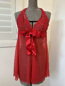 Hanky Panky red Swiss dot mesh halter neck lingerie babydoll size 10 12 14 16 L - Picture 1 of 13