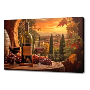 Vintage Bottle Of Wine Grapes Tuscany Kitchen Decor Canvas Print Wall Art - Picture 1 of 9