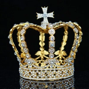 Crystal Queen King Crown -Vintage Style Tiara Men Women Crowns Pageant Headwear - Picture 1 of 16