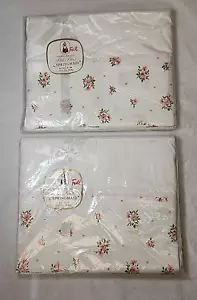 2 Vtg NIP Springmaid PRINCESS ROSE Cotton Petit Percale Double Flat Sheets *FLAW - Picture 1 of 13