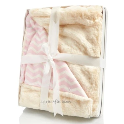 Manhattan Niños Niña Layette Rosa Chevron Imitación Piel Minky Bebé Manta Ducha Regalo Foto 1 de 3