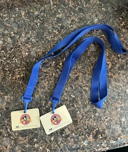 2 Vintage Walt Disney World Pin Trading Thick Blue Lanyards & Tag Card - Picture 1 of 3