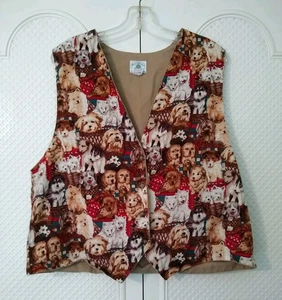 Chaleco Vintage Estampado Perro Faith Mountain Hecho a Mano 4 Botones Algodón Talla XL Hecho en EE. UU. - Imagen 1 de 10