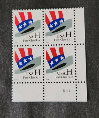 Rjkstamps SCOTT 3260 "H" 33 CENT UNCLE SAM'S HAT PLATE BLOCK OF 4 MNH  - Image 1 of 3