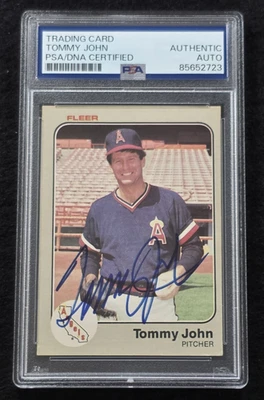 Tarjeta de béisbol Fleer firmada por Tommy John 1983 - Yankees - Atletismo - Ángeles - PSA Foto 1 de 4