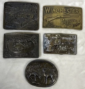 Brass Belt Buckle Lot Of 5 Winchester Smith & Wesson Ford Vintage - Picture 1 of 23