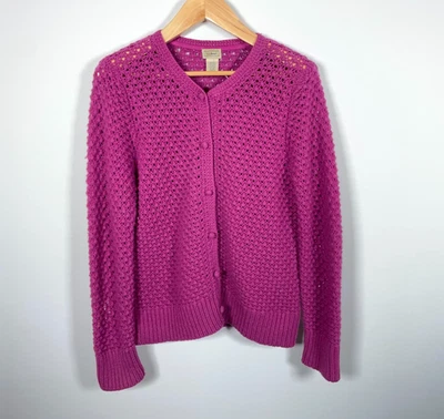 L.L. Bean Wool Angora Cardigan Women's XL Pink Purple Open Knit Sweater - Image 1 of 4