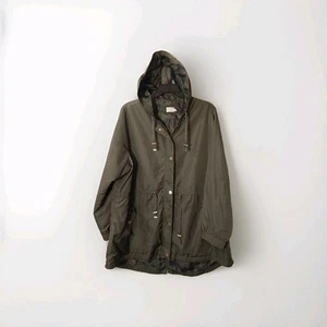 TIME AND TRU 3XL Women's Green Button & Zip Hooded Rain Coat Jacket CAMO Lining - Picture 1 of 14