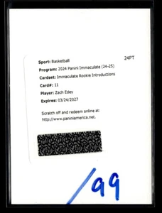 Zach Edey 2024-25 Panini Immaculate RC Introductions Auto /99 Redemption [mty52 - Picture 1 of 2
