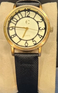 Charming Charlie Watch Women 35mm Gold Case Black Band- New Battery - Picture 1 of 4