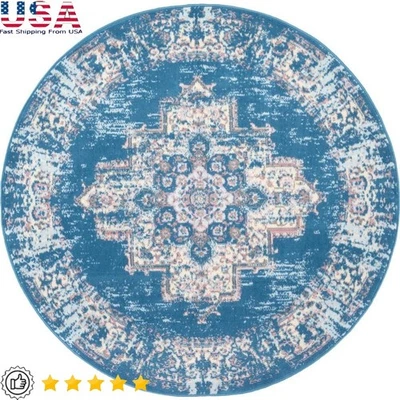 Alfombra redonda Grafix patrón medallón duradera bajo mantenimiento decoración interior nueva Foto 1 de 4