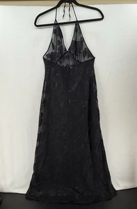 90er Y2K Anne Stuart transparentes schwarzes Blumen Burnout Dessous Neckholder Slip Kleid Gr. M - Bild 1 von 9