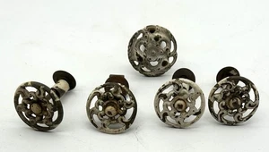 5 Vintage Chippy White Drawer Knobs Floral Victorian 1 Larger  - Picture 1 of 6