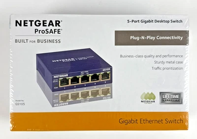 NETGEAR GS105 5-Port Gigabit Desktop Network Switch Factory Sealed Plug n Play - Image 1 of 4