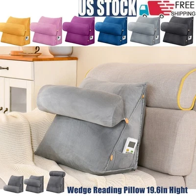Almohada de lectura de cuña 3 en 1 cama respaldo triangular cojín cuello ajustable rodillo Foto 1 de 4