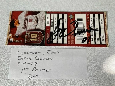 Boleto firmado por Joey Chestnut 9/4/09 Astros de Houston - Concurso de comida Foto 1 de 4
