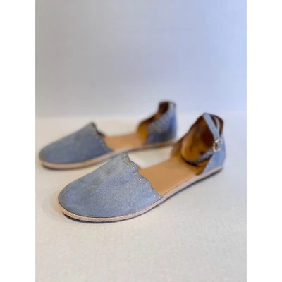 Lauren Conrad 7.5 Womens Blue Suede Ankle Strap Espadrille Flats Studded Shoes - Image 1 of 4