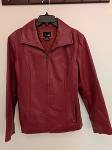 East 5th Genuine Leather Jacket Red Size L Womens Full Zip Slimming Lined Maroon - Picture 1 of 8