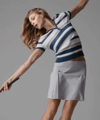 Polo de tenis deportivo a rayas para mujer L’Etoile - talla pequeña - azul y blanco - golf Foto 1 de 4