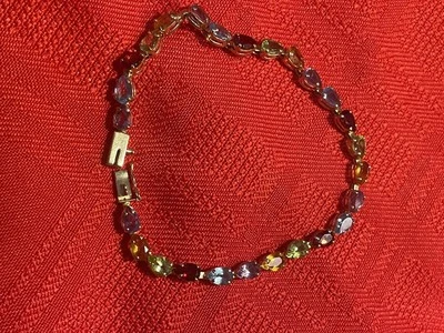 14K Yellow Gold Multi Gemstone Tennis Bracelet 7.5” Beautiful - Image 1 of 4