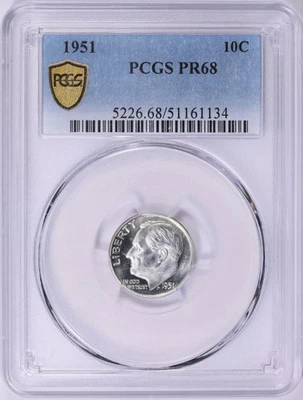Moneda de diez centavos Roosevelt 1951 PCGS prueba-68 Foto 1 de 2