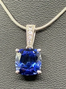 Lab Created Blue Sapphire and Cubic Zirconia Sterling Silver Pendant Necklace - Picture 1 of 12
