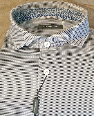 NWT Bugatchi Men's Size L Short Sleeve button down Knit Styled Shirt Fancy Box l - Image 1 of 4