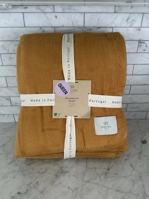 DOCOFIL Pumpkin Orange Luxuriously Soft Queen Blanket 100% Cotton Portugal - Image 1 of 4
