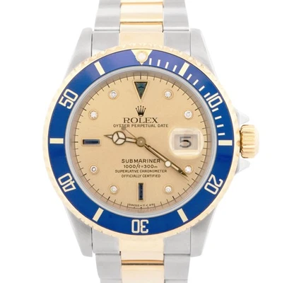 Reloj Rolex Submariner Date 40 mm Champagne Serti Dos Tonos Oro 18K Acero 16613 Foto 1 de 4