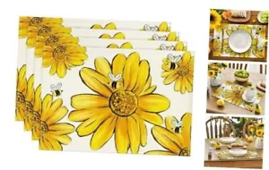 Bee Sunflower Summer Placemats Set of 4, 12x18 Inch Seasonal Spring Flowers - Picture 1 of 8