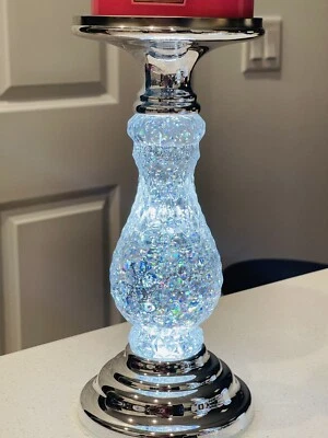 Bath And Body Works Silver Swirling Glitter 3-Wick Candle Pedestal Light Up New - Image 1 of 4