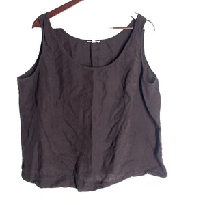 EILEEN FISHER Tank Top 2X Plus Organic Linen Slub Jersey Scoop Neck Brown - Picture 1 of 6