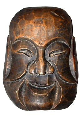 Japanese  1960s Wooden Carved Buddha Head Mask - Vintage Elegance and Serenity - Image 1 of 4