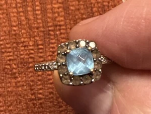 Natural Blue Topaz and Diamonds Ring 10K White Gold Ring - Picture 1 of 4