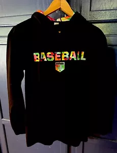Plate Crate Black WILDCARD LONG SLEEVE HOODIE T Shirt Size S Baseball Logo - Picture 1 of 3