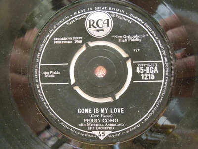 UK Import! Perry Como: Gone Is My Love / Home For The Holidays, 45 RPM VG+ (15F) - Image 1 of 2