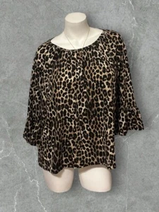 NWT WOMEN'S MICHAEL KORS DARK CAMEL LEOPARD PRINT TUNIC TOP SIZE XL MSRP $64.00 - Picture 1 of 9