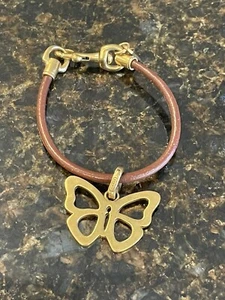 COACH Brown Leather Gold Tone Hook Clip with COACH Butterfly Bracelet EUC - Picture 1 of 5